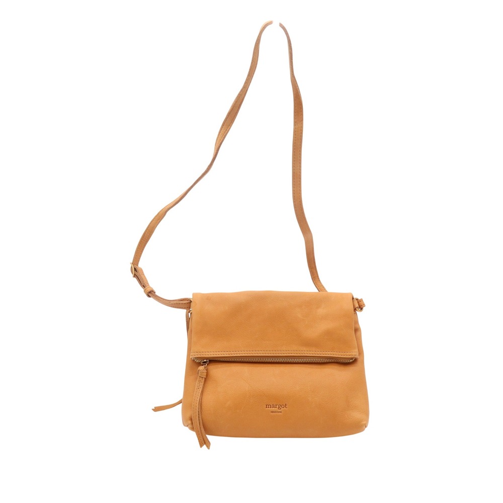 Margot New York Mustard Yellow Leather Foldover Crossbody Bag Gold Hardware